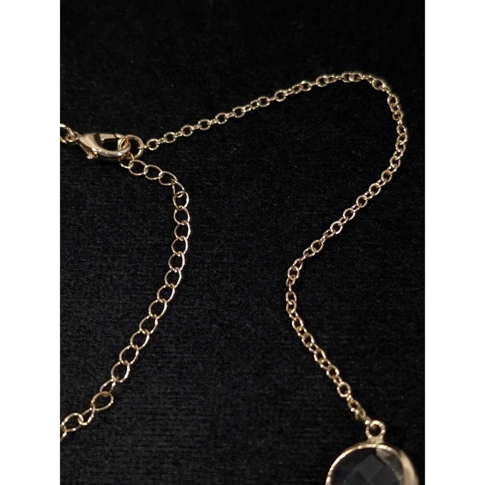 Boho Yellow Gold Tone Cabochon Beige Champagne Statement‎ Crystal Necklace 21 in
